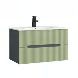 Dulap baie suspendat Leziter Trent 80 cm cu lavoar ceramic, 2 sertare, antracit-fistic