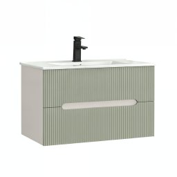 Masca lavoar baie Leziter Trent 80 cm cu chiuveta ceramica, 2 sertare, alb-verde