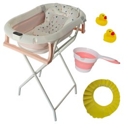 Cadita pliabila pentru bebelusi roz KidsCare cu suport si accesorii