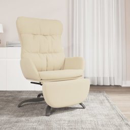 Scaun de relaxare cu taburet, crem, material textil GartenMobel Dekor