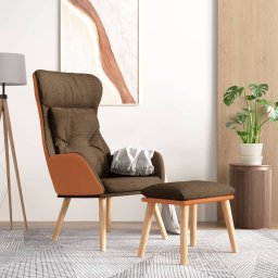 Scaun de relaxare cu taburet, maro, piele ecologica/textil GartenMobel Dekor
