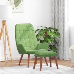 Scaun de relaxare cu taburet, verde deschis, catifea GartenMobel Dekor