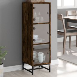Dulap cu usi din sticla, stejar fumuriu, 35x37x120 cm GartenMobel Dekor