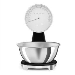 Cantar de bucatarie Smeg KSF01BLWW, Afisaj analogic si digital, Pana la 5 kg/5 l, Functie TARE, Afisaj LED, Baterie reincarcabila, Negru
