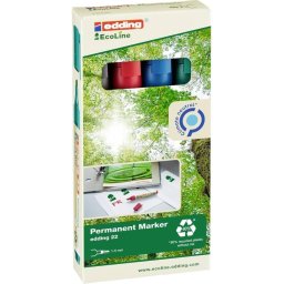 Marker permanent Edding 22 EcoLine, varf tesit 1-5 mm, set 4 buc