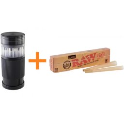 Combo Grinder BL Smoke Lover + Incarcator 8 cones + Conuri pre-rulate Raw KS x32