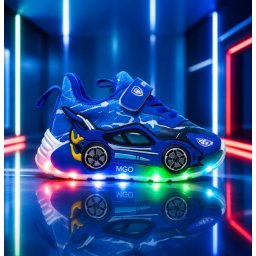 Adidasi cu luminite pentru baietei - Masinuta albastra Super LED