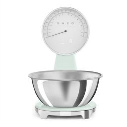 Cantar de bucatarie Smeg KSF01PGWW, Afisaj analogic si digital, Pana la 5 kg/5 l, Functie TARA, Afisaj LED, Baterie reincarcabila, Verde pastel