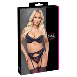 Set Sutien cu Portjartier și Lanțuri 3 Piese - Negru , 80C/M
