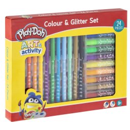 Set creativ Play-Doh cu carioci si lipici cu sclipici, 24 piese
