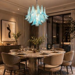 Candelabru din Cristal Albastru AZURE Eleganza, 4xE14, D50 cm, Reglabil