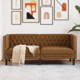 Canapea Chesterfield cu 2 locuri maro piele întoarsa ecologica GartenMobel Dekor