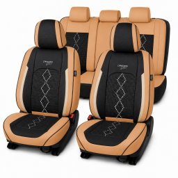 Huse auto premium Carguard Deluxe 5 locuri, maro caramel, piele ecologica