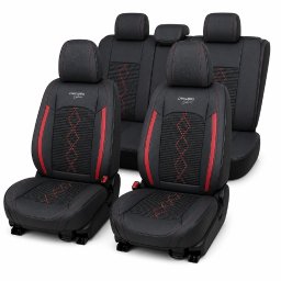 Huse auto premium 5 locuri Carguard Deluxe, negru cu rosu inchis