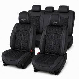 Huse auto premium 5 locuri Carguard Deluxe, piele ecologica perforata, negre