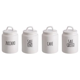 Set 4 borcane depozitare ceramica alba neagra 13,5 x 21 cm