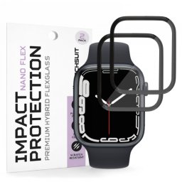 Folie Protectie Techsuit Nano Flex pentru Apple Watch Series 9 / 8 / 7 41mm, Plastic, Set 2 bucati, Neagra