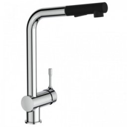 Baterie de bucatarie cu pipa extractibila Ideal Standard model Ceralook, crom cu pipa neagra