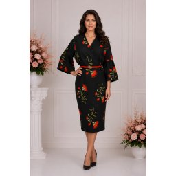 Rochie eleganta ,nuanta neagra si imprimeu cu flori (Marime: 50, Culoare: NEGRU)