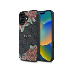 Husa Guess Apple iPhone 16 4G Flowers Print Negru