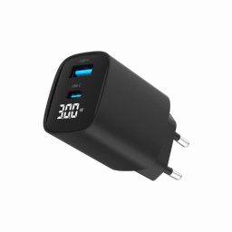 Alimentator Retea 220V GEMBIRD,Fast Charging, Universal, 1 x USB Type-C D 30W, 1 x USB-A 3.0 QC 20W, display LCD , Negru