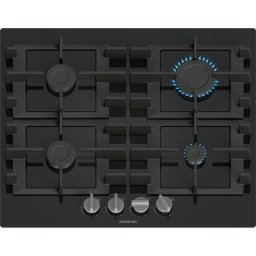 Plita pe Gaz Siemens EN6B6PK40, 59 cm, 4 Arzatoare, Sticla Neagra Quartz, Suporturi Fonta, Siguranta Gaz