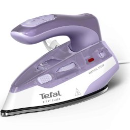 Fier de calcat cu aburi pentru voiaj Tefal First Class DB1612E0, 1000W, jet de abur 45 g/min, abur variabil 0-10 g/min, talpa Microsteam 200, functie abur vertical, maner pliabil, husa inclusa, alb & violet