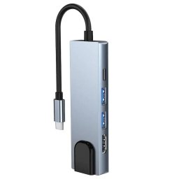 USB HUB adaptor 5-in-1 Tech-Protect V3, pentru laptop si dispozitive compatibile, 2x USB 3.0, USB-C, HDMI, LAN, Gri