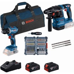 Set combo BOSCH PRO 0615V0003D, 1x GSR 18V-45, 1x GBH 18V-22, 1 set de 45 de capete de surubelnita, 1 set de 3 burghie pentru ciocan rotopercutor SDS plus-5, 2x GBA 18V 4.0Ah, 1xGAL 18