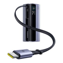 Baterie externa Baseus EnerGeek GR11 10.000 mAh, 1x USB, 2x USB-C, 100W, Display, Cablu integrat, Gri