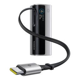 Baterie externa Baseus EnerGeek GR11 20.000 mAh 145W, 2x USB-C, 1x USB-A, cu cablu retractabil, Argintiu