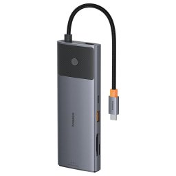 Hub Baseus Dual Display 10-in-1 USB-C la 2x HDMI 4K, PD 100W, 3x USB-A, 2x USB-C, RJ45 10Gbps, SD/TF, Negru