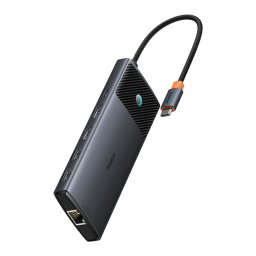 Hub Baseus Metal Gleam Seria 2, 10-in-1, USB-C la 2x HDMI, 3x USB, 2x USB-C, RJ45, SD, TF, Gri