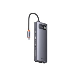 Hub Baseus Joystar 9-in-1 USB-C la 2x HDMI, 2x USB 3.2, 1x USB 2.0, 1x PD, 1x SD, 1x TF Card, 1x RJ-45, Gri