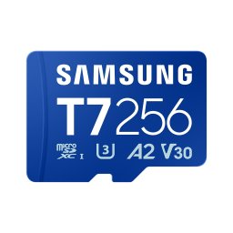 Card de memorie microSD SAMSUNG T7 de 256GB pentru smartphone-uri, tablete si console portabile, viteza de citire de pana la 170 MB/s, Albastru