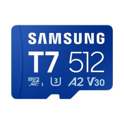 Card de memorie microSD Samsung T7 de 512GB pentru smartphone-uri, tablete si console portabile, viteza de citire de pana la 170 MB/s, Albastru