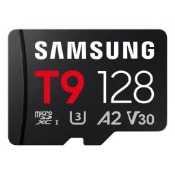Card de memorie microSD Samsung T9 de 128GB, cu viteze de citire de pana la 200 MB/s si de scriere de 130 MB/s, Negru