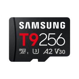 Card de memorie microSD Samsung T9 de 256GB, cu viteze de citire de pana la 200 MB/s si de scriere de 130 MB/s, Negru