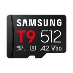 Card de memorie microSD Samsung T9 de 512GB, cu viteze de citire de pana la 200 MB/s si de scriere de 130 MB/s, Negru