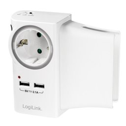 Prelungitor PRIZA LOGILINK 1 x priza Schuko 16A, 2 x USB charger port 5V max. 2.1A, suport pt. telefon sau tableta, LED, white, "PA0165