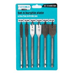Set 6 burghie plate pentru lemn Detoolz, 10-25 mm