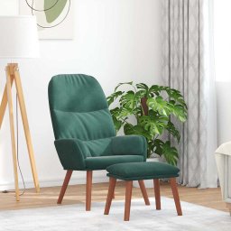 Scaun de relaxare cu taburet, verde închis, catifea GartenMobel Dekor