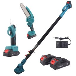 Set foarfeca gradina eelctrica si mini drujba 2 acumulatori 48V cu brat telescopic