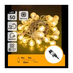 Aigostar - Ghirlandă LED pentru exterior de Crăciun, 50 LED / 8 funcții, 8 m, IP44, alb cald