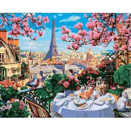 Set pictura pe numere, cu sasiu, Dimineata de primavara in Paris 40x50 cm