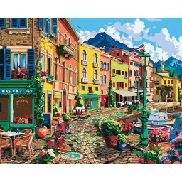 Set pictura pe numere, cu sasiu, Dimineata insorita in port, 40x50 cm