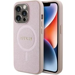 Husa iPhone 15 Pro Max 6.7" roz husă rigidă Saffiano Iridescent Script