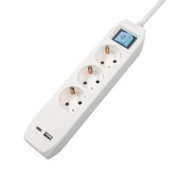 Prelungitor PRELUNGITOR SPACER, Schuko x 3, conectare prin Schuko (T),Type-C x1, USB x 1, 3.1A, cablu 1.8m, 16 A, max. 3500W, protectie copii, Intrerupator, Gri, "PP-3-18-TC-USB" (timbru verde 0.18 lei)