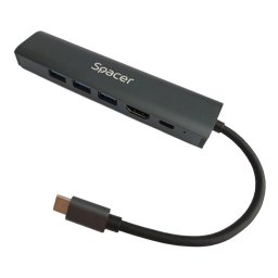 Docking Station USB 3.0 6 in 1 SPDS-TypeC-HUPG-6in1-04 - 3x USB-A, HDMI, RJ-45 Gigabit LAN, PD 100 W, Gri - Compatibil Universal (Windows/Mac/Chrome OS)