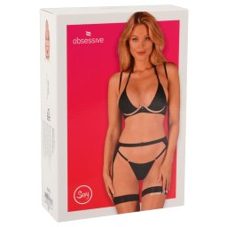 Obsessive Selinne Set Sutien, Portjartier și Tanga - Negru , M/L